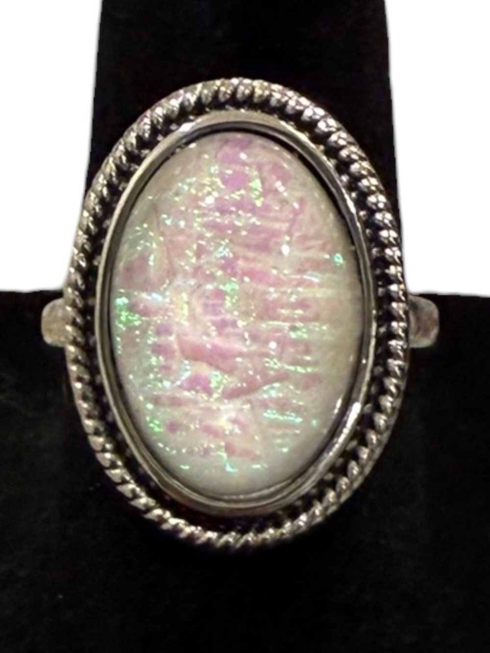 Womens White Triplet Opal & Sterling Sterling Silver Statement Ring Sz 6 New